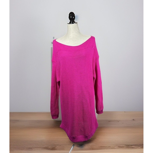L. Ralph Lauren Pink Sweater Dress 2X Boat Neck Long Sleeve Barbie Coquette Twee - Picture 2 of 9